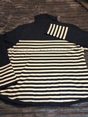Duluth Trading Co Navy and White Striped Thin Turtleneck Sweater